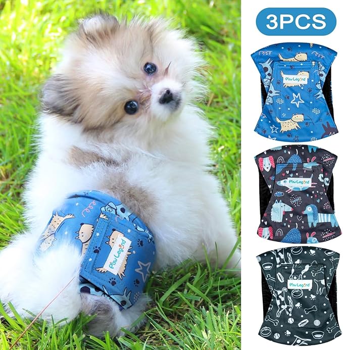 Paw Legend Washable Dogs Diapers Male Dog Belly Bands for Male Dogs Diapers Reusable Puppy & Doggie Diapers Male (3 Pack, Medium)