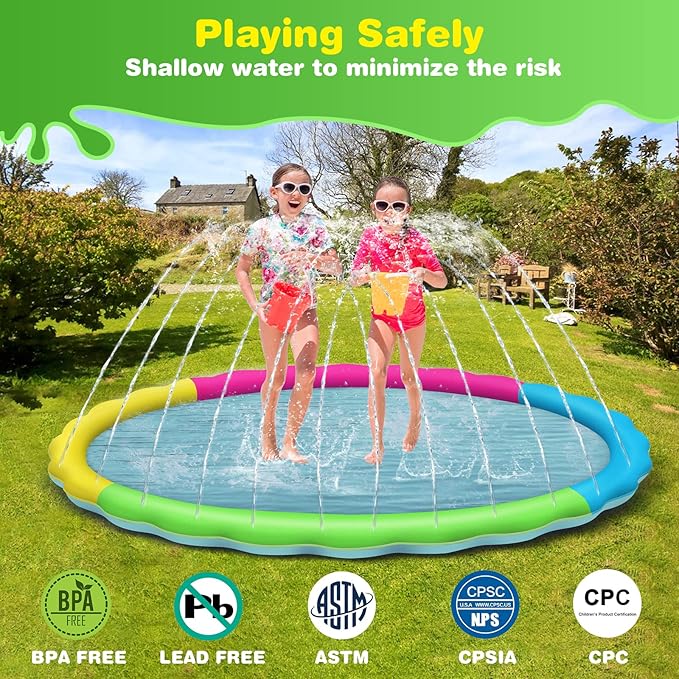 Splash Pad for Kids and Dogs, 97'' Extra Large Splash Pad for Toddlers 1-3 and Kids Ages 4-8, Non Slip Thicken Sprinkler Dog Pool Summer Outdoor Water Toys for Backyard