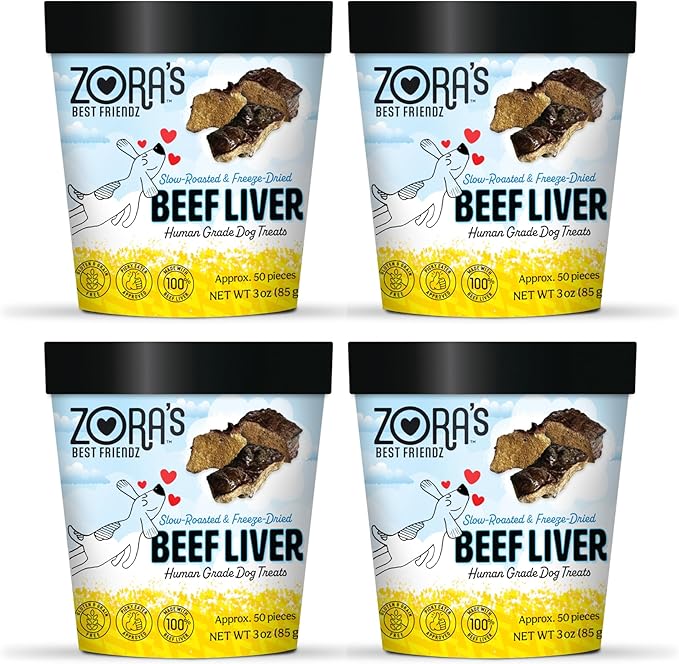 Zora's Best Friendz - 100% Human-Grade Oven-Roasted Freeze-Dried Beef Liver Dog Treats, 3 oz, Healthy, no HPP, Grain-Free, Gluten-Free, No Preservatives, Made in The USA (4 Pack, Beef Liver)