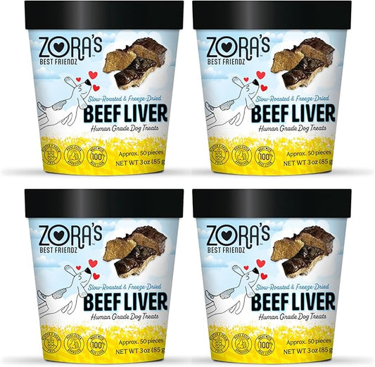 Zora's Best Friendz - 100% Human-Grade Oven-Roasted Freeze-Dried Beef Liver Dog Treats, 3 oz, Healthy, no HPP, Grain-Free, Gluten-Free, No Preservatives, Made in The USA (4 Pack, Beef Liver)