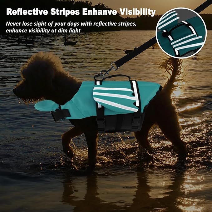 Dog Life Jacket, Wings Adjustable Dog Life Vest with Chin Float Reflective Stripes and Handle, High Buoyancy Puppy Swim Floating Vest for Small Medium Large Dogs - Pine Green, XS