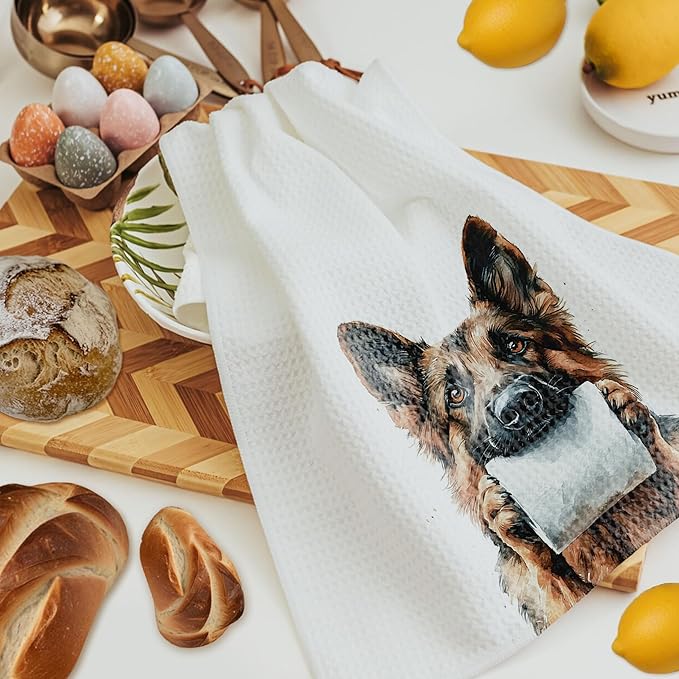 Funny German Shepherd Bathroom Hand Towels, German Shepherd Lover Gifts for Women Men, Funny Bathtub Dog Hand Towels for Bathroom Toilet Washroom Restroom Decor, 16x24 Inch Set of 2