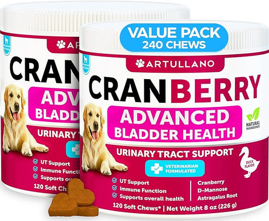 2 Pack (240 Chews Total) Dog UT Treats - Cranberry Chews for Dogs - Urinary Tract & Bladder Support Supplement with Natural Cranberry Extract - Tasty Soft Bites with Fish Oil, Pumpkin, D-Mannose