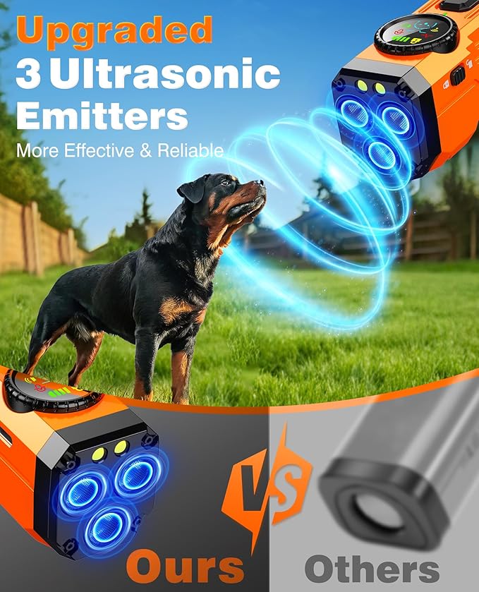 Dog Bark Deterrent Devices, 2025 Upgraded 3x Sonic Emitters Anti Barking Device for Own Or Neighbor's Dog, Safe & Effective Portable Ultrasonic Dog Bark Shield Rechargeable Dog Barking Silencer