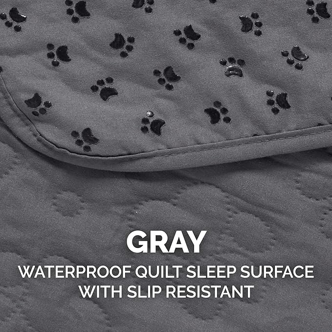 Furhaven Waterproof & Non-Slip Recliner Chair Cover Protector w/ Side Pockets for Dogs, Cats, & Children - Quilted Paw Print Living Room Furniture Cover - Gray, Recliner