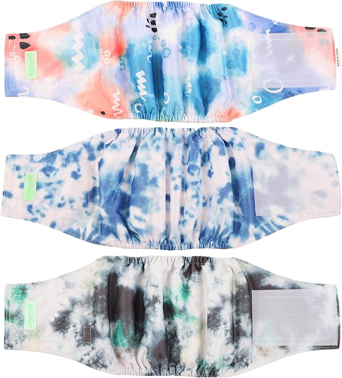 wegreeco Washable Male Dog Belly Band (Stylish Pattern)- Pack of 3 - Washable Male Dog Belly Wrap, Dog Diapers Male (Tie-dye, Ink, Small)