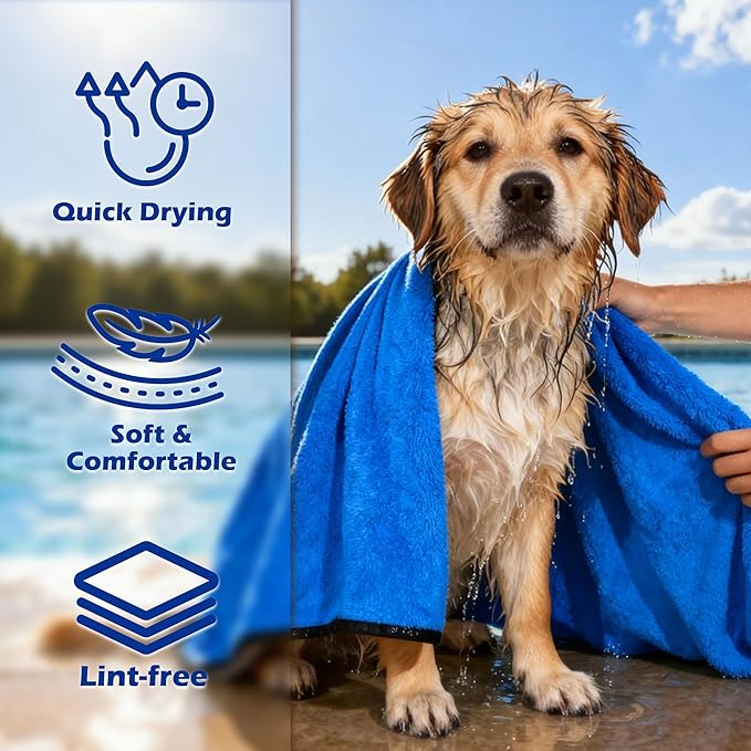 MICOOYO Dog Towels for Drying Dogs 3 Pack, Ultra Absorbent Microfiber Pet Bath Blanket | Quick Dry Towel for Dogs and Cats, 11.8"x11.8", XS