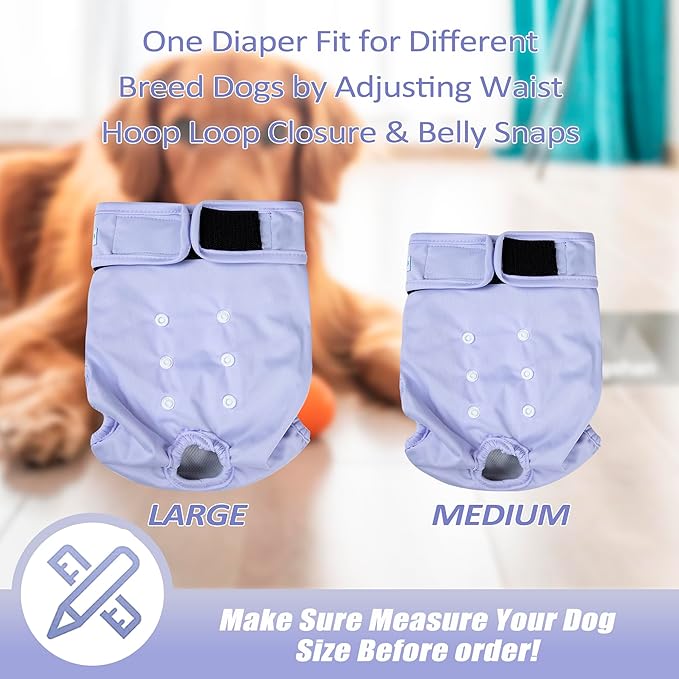 Leekalos Reusable Washable Dog Diapers Female (3 Pack) - Highly Absorbent Doggie Diapers - Size Adjustable Puppy Diapers for Dog Period Panties (Medium)
