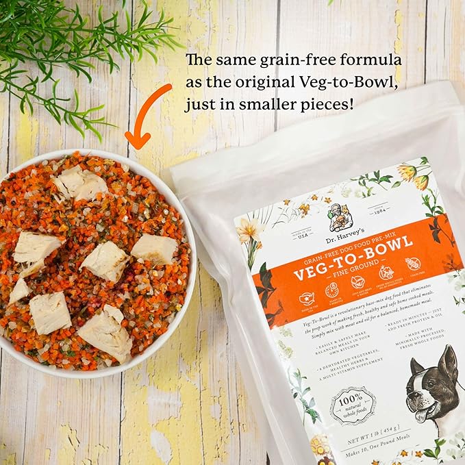 Dr. Harvey's Veg-to-Bowl Fine Ground Dog Food, Human Grade Dehydrated Base Mix for Dogs, Grain Free Holistic Mix for Small Dogs (3 Pounds)