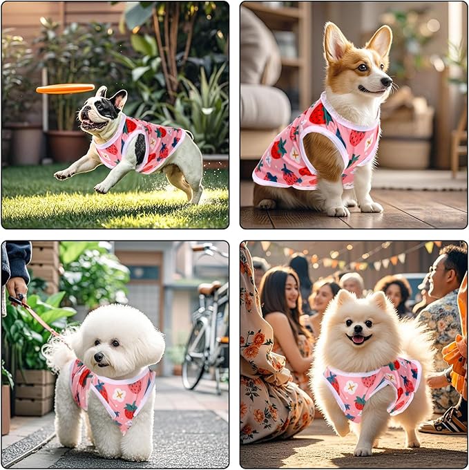 Pink Dog Shirts Cute Summer Dog Clothes Soft Pet T-Shirt Printed Puppy Shirt for Small Medium Dogs Cats Girl(Strawberry2,XS)