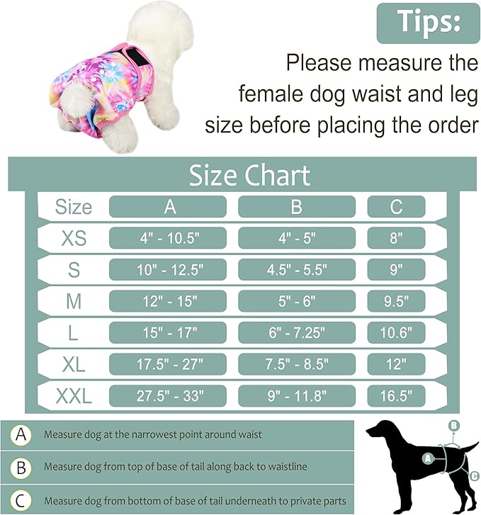 Female Dog Diapers 5Pcs - Premium Reusable Diapers for Doggie in Heat - Highly Absorbent Dog Diapers Female for Pet Incontinence with Adjustable Snaps, Rainbow, XL