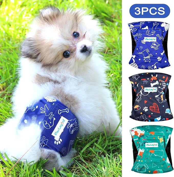 Paw Legend Washable Dogs Diapers Male Dog Belly Bands for Male Dogs Diapers Reusable Puppy & Doggie Diapers Male