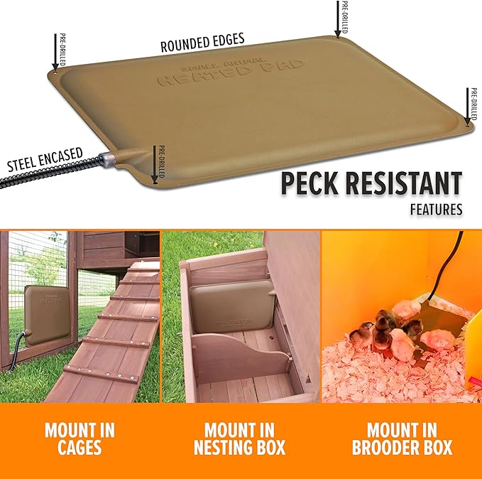 K&H Pet Products Thermo-Peep Chicken Heating Pad for Brooders and Chicken Coops, Warming Heat Plate for Chicks and Ducklings, Safety Listed Poultry Heat Lamp Alternative - Petite 12 X 9in, Tan 25W