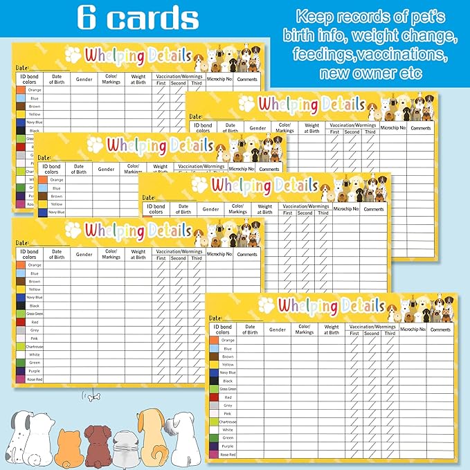 48 Pcs Puppy Kitten Whelping Kit Include 4 Puppy Feeding Tube, 6 Record Keeping Charts, 15 Whelping Collars, 15 Cord Clamps, 2 Gloves, Bulb Aspirator, Syringe, Bottle, Scissors, Stethoscope, Bag