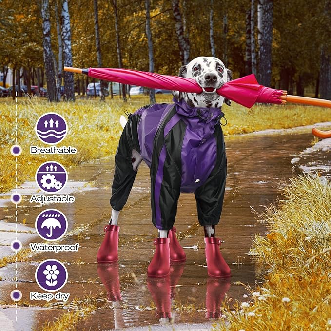 Dog Raincoat, Waterproof Rain Jacket for Large Dogs, Lightweight Pet Poncho with Hood, Snow-Proof Dog Vest, Rain Clothes with Leash Hole
