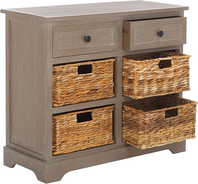SAFAVIEH Home Collection Herman White Wash 6-Drawer Wicker Basket Storage Unit, Fully Assembled (AMH5702G)