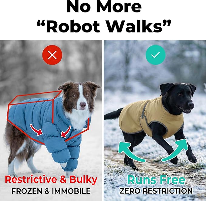 Dog Winter Vest with Fur-Safe Buckle (No Hook & Loop), Water-Repellent Fleece Lined Jacket, 360° Reflective, Leash Hole & Leg Straps, Adjustable for Hiking & Active Dogs (Brown, Medium)