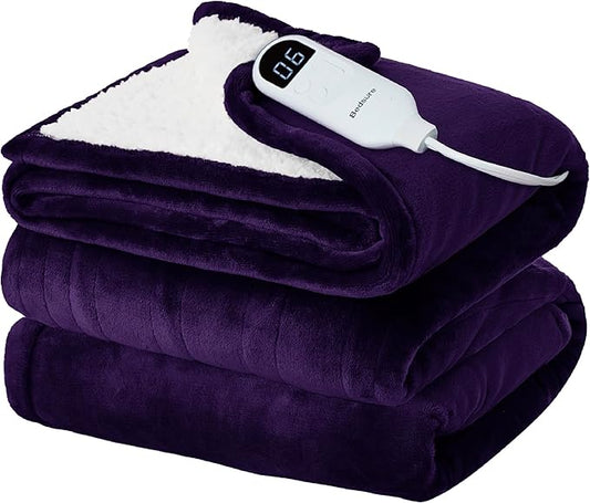 Bedsure Electric Blanket Twin - Soft Flannel Heated Blanket Twin Size, Fast Heating with 6 Time Settings (Up to 10H) & 6 Heat Settings, Warm Gift for Grandma (62x84 inches, Purple)
