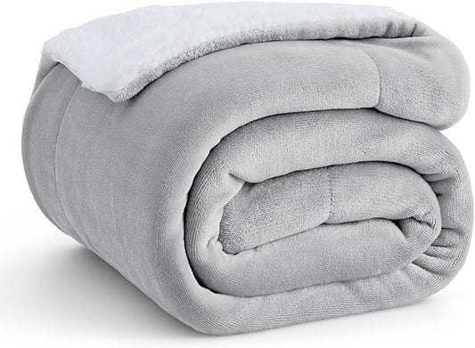 Bedsure GentleSoft Sherpa Fleece Twin Size Blanket for Couch, Non-Heated, Thick and Warm Throw for Women and Men, Soft Fuzzy Plush Twin Blanket for Winter, Light Grey, 60x80 Inches