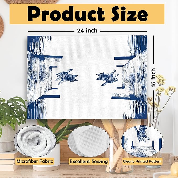 Lake House Decor German Shepherd Kitchen Towels Set of 2, Summer Funny Lake Dog Coastal Bathroom Hand Towel, Dog Lover Gifts Tea Towel Dish Towels 16x24 Inch