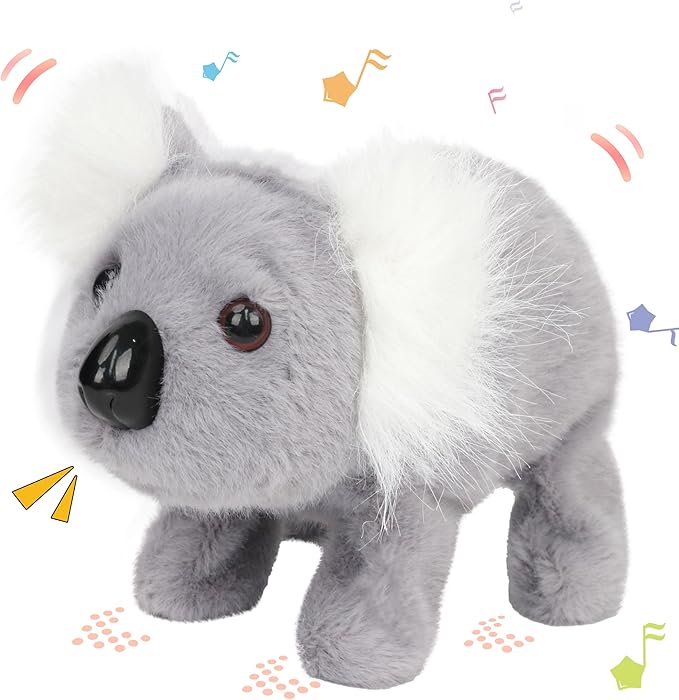 Hopearl Walking Koala Interactive Crawling Wild Animal Electronic Plush Toy Animated Gifts for Toddlers Birthday, Gray, 8''