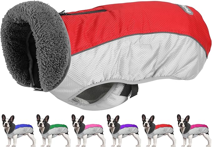 Dog Coat, Waterproof Ripstop Dog Winter Jacket with Leash Hole, Reflective Adjustable Warm Pet Fleece Snow Sweater for Small Medium Large Dogs - Red, M