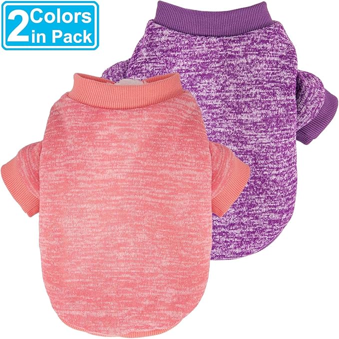 Dog Sweater, Dog Sweaters for Small Dogs, 2, 3 Pack Warm Soft Pet Clothes for Puppy, Medium Large Cat, Dogs Girl or Boy, Dog Shirt for Winter Christmas (Coat Pink+Purple, Small)