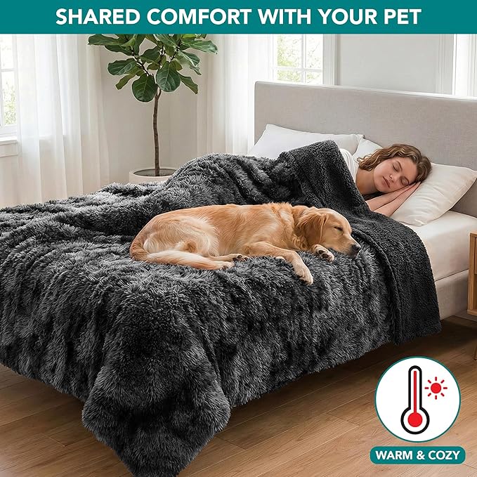 PetAmi Waterproof Dog Blanket for Medium Large Dogs, Calming Fleece Cat Blanket, Couch Protector Washable Sherpa Faux Fur Pet Throw for Puppy, Soft Reversible Leakproof 40x60 Tie-Dye Black