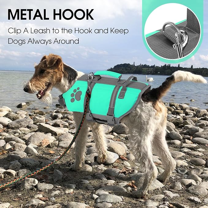 Queenmore Dog Life Jackets for Medium Dogs, Dog Life Vest for Swimming with Chin Support, Pet Floating Vests for Boating Kayaking, Adjustable PFD with Rescue Handle, Leash Hook & Reflective Stripes