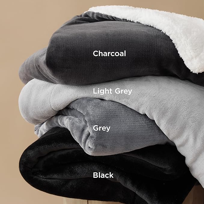 Bedsure GentleSoft Sherpa Fleece Throw Blanket for Couch, Non-Heated, Thick and Warm Throw for Women and Men, Soft Fuzzy Plush Blanket for Winter, Black, 50x60 Inches