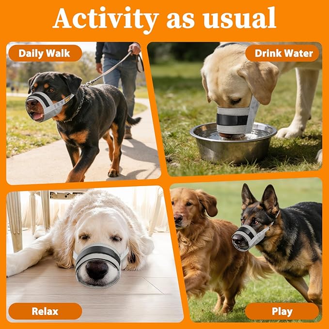 Mayerzon Dog Muzzle for Large Medium Small Dogs, Adjustable Fit, Soft & Sturdy Fabric, Prevents Fierce Barking Biting Chewing, Ideal for Grooming Walking Vet Visits, Allows to Pant Drink (Grey, XL)