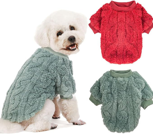 Dog Sweater, 2 Pack Dog Sweaters for Small Dogs or Cats, Girl or Boy, Warm Dog Clothes Shirt Coat for Winter Christmas (Green, Red, XX-Small)