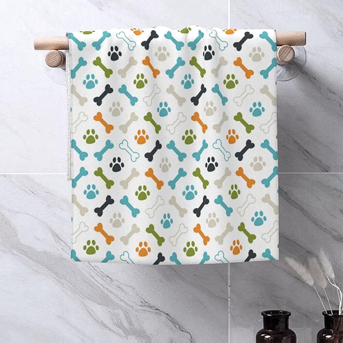 Hand Towels Set of 2 Colored Dog Footprint Towels for Bathroom Soft Absorbent Decorative Hand Bath Towels Dish Towels for Kitchen Sports Gym Yoga Home Decor 14 x 28 in