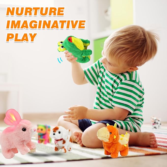 Hopearl Hopping Rabbit with LED Ears Interactive Electronic Pet Plush Bunny Toy with Sounds and Movements Animated Walking Wiggle Light up Ears Twitch Nose Gift for Toddlers Birthday, White, 7''