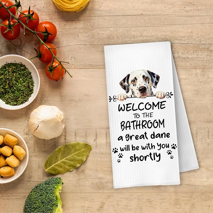 Funny Great Dane Dog Bathroom Hand Towels, Great Dane Gifts for Women Men, Welcome to The Bathroom Decorative Hand Towels for Bath Room Toilet Washroom Restroom, 16x24 Inch