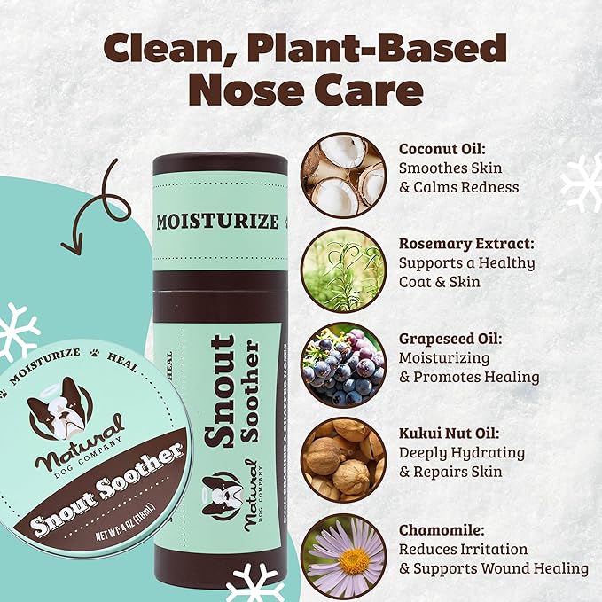 Natural Dog Company Snout Soother Balm – Dog Nose Balm for Dry Cracked Snouts, Moisturizing Winter Nose Care with Coconut Oil & Shea Butter, Lick Safe Dog Snout Balm for All Breeds, 2 oz Tin