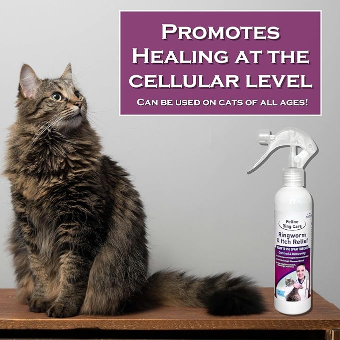 Feline Ring Care | Control & Help with Cat Ringworm, Mange, Dermatitis, Dog Paw Yeast. Also works on Dogs, Hamsters, Guinea Pigs, Rabbits, etc. 8 oz Ready to Use Spray for Cats and Itch Relief