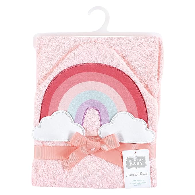 Hudson Baby Unisex Baby Cotton Animal Face Hooded Towel, Rainbow, One Size
