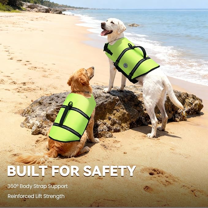 VIVAGLORY Rip Stop Dog Life Vest, Swimming Vest with Handle, Buoyancy for Doggy Puppy, Dog Life Jacket for Swimming & Boating, XS, Bright Yellow