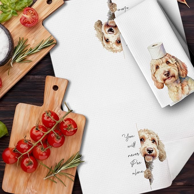 Funny Goldendoodle Bathroom Hand Towels, Goldendoodle Gifts Decorative Hand Tea Towels for Bath Room Washroom Restroom Toilet, 16x24 Inches Set of 2, Dog Bathroom Decor