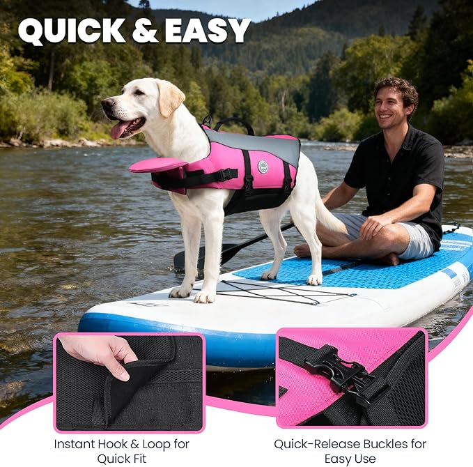 VIVAGLORY Front Float Dog Life Vest, Dog Life Jacket for Swimming & Boating, Swimming Vest with Chin Float & Handle, Ripstop & Buoyancy for Puppy Doggy, XS, Pink