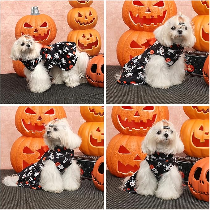 CuteBone Turtleneck Dog Velvet Dress Halloween Puppy Skirt Costume Pet Clothes Cat Apparel with Bow Hair Rope for Small Dogs CVD22S
