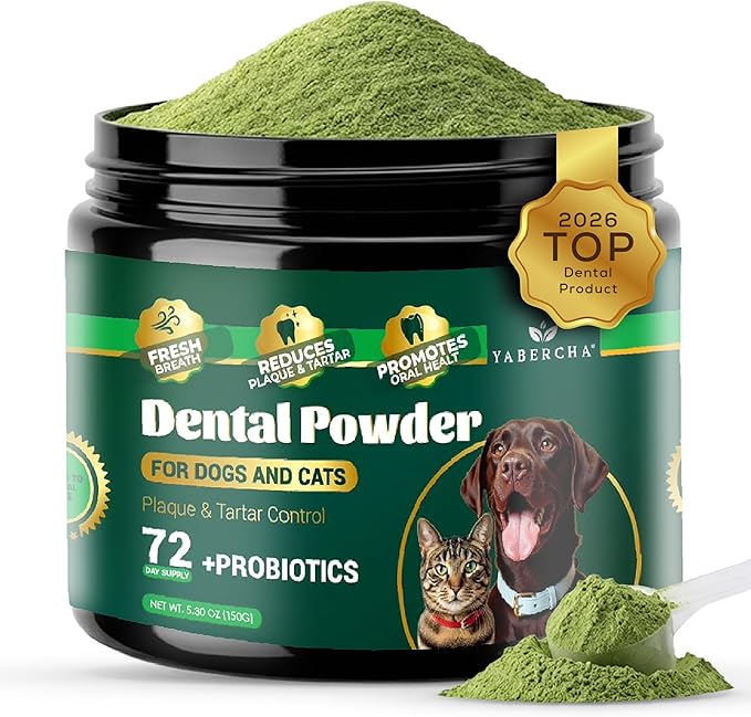 Dog Dental Powder - Plaque Off Powder - Dog Teeth Natural Cleaning Powder - Dogs Breath Freshener - Enzymes & Probiotic with Tartar and Plaque Off - Pets Tooth Cleaning- 150g/5.3 oz