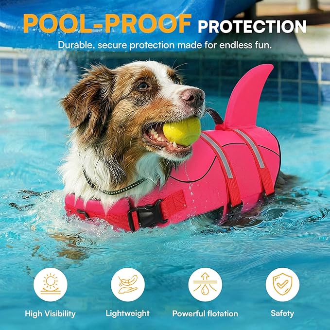 Queenmore Dog Life Jacket High Flotation, Reflective Dog Life Vest for Swimming, Adjustable Dogs Life Preserver Rescue Handle Spring Summer Pool for Small, Medium, Large Dogs (Rosepink,XXL)