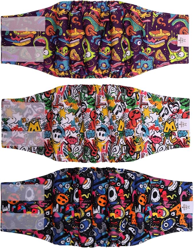 CuteBone Dog Diapers Male Washable Belly Band for Male Dogs Wraps Black 3pcs a Pack DM55M
