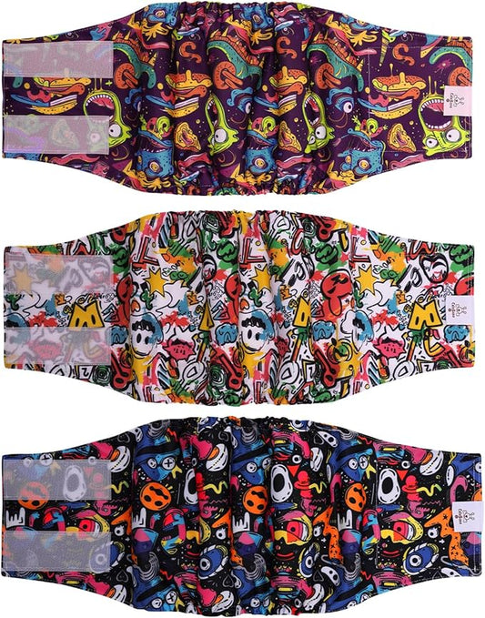 CuteBone Dog Diapers Male Washable Belly Band for Male Dogs Wraps Black 3pcs a Pack DM55M