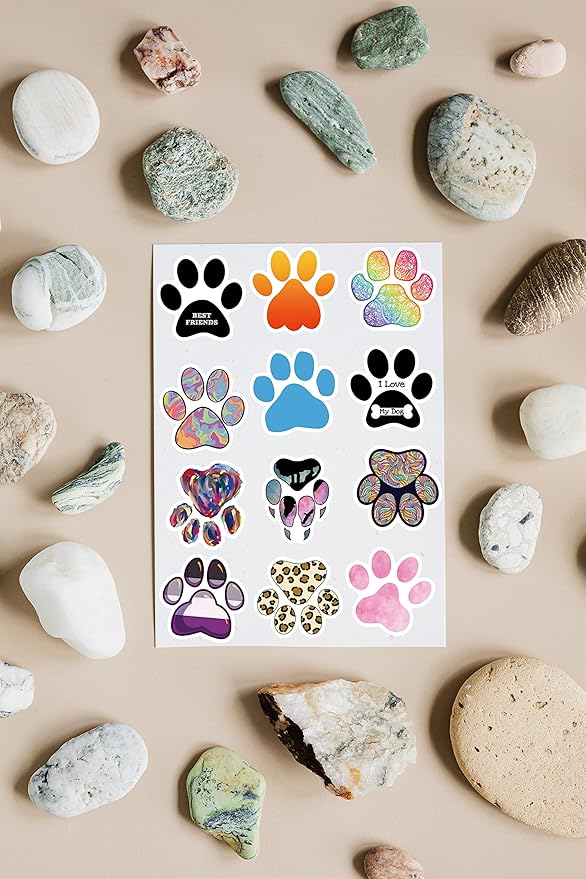 Paw Print Stickers 53pcs Cat Dog Animals Pack | Cool Colorful Deacls Graffiti for Water Bottle Skateboard Luggage Laptop Computer Phone