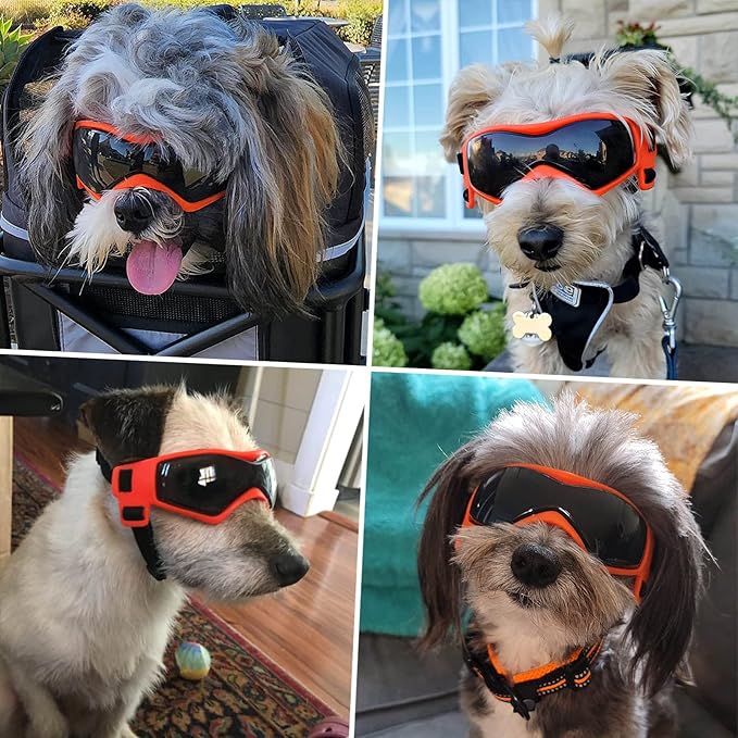 LESYPET Small Dog Sunglasses Dog Goggles UV Wind Dust Protection Pet Sunglasses Eye Protection for Outdoor Walking Riding, Orange S