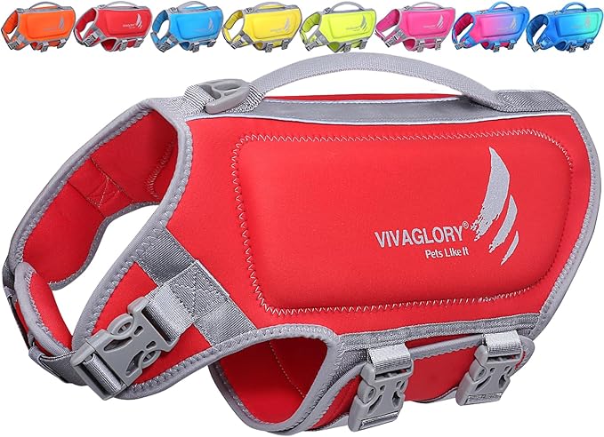 VIVAGLORY High Buoyancy Dog Life Vest, Swimming Vest with Handle, Dog Life Jacket for Swimming & Boating, Buoyancy for Puppy Doggy, M, Red