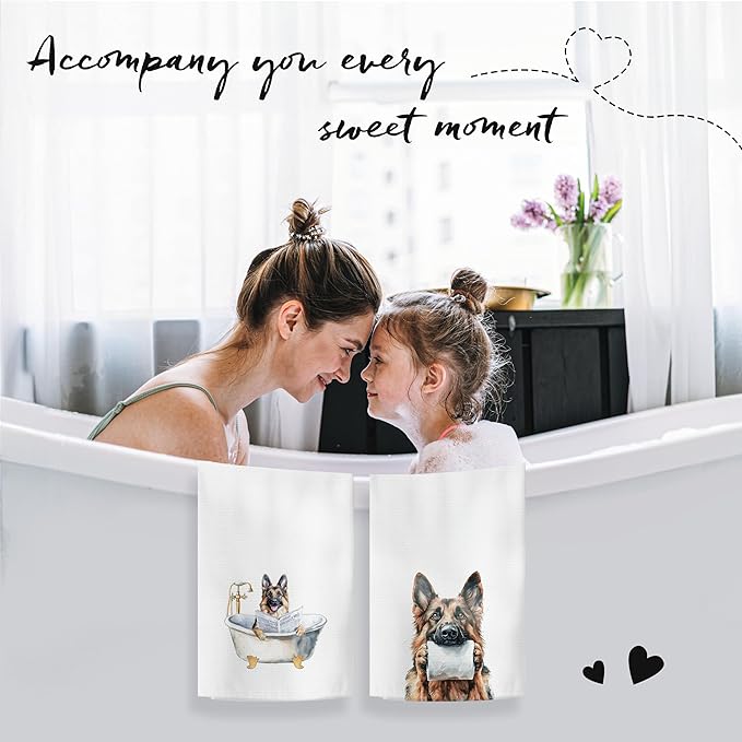 Funny German Shepherd Bathroom Hand Towels, German Shepherd Lover Gifts for Women Men, Funny Bathtub Dog Hand Towels for Bathroom Toilet Washroom Restroom Decor, 16x24 Inch Set of 2